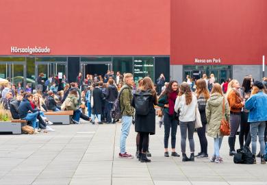 Students on campus in Leipzig