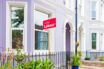 Warwickshire - United Kingdom - 06 19 2022 Vote Labour sign outside of a house in England.